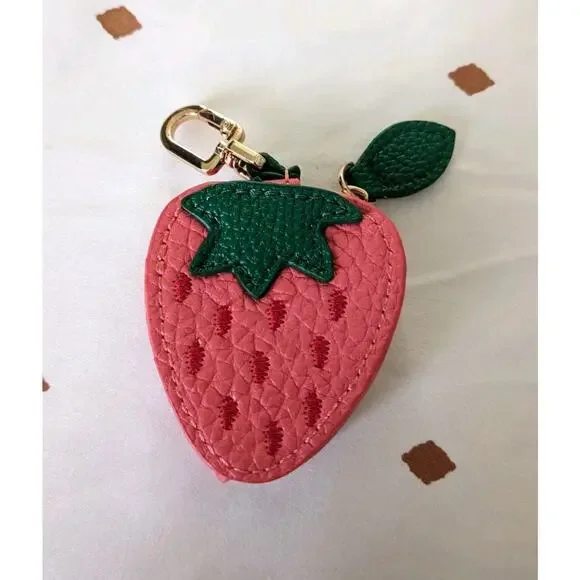 Cute Strawberry Coin Purse Charm AirTag Holder Pouch Zipper Faux Leather Trendy - Picture 2 of 8